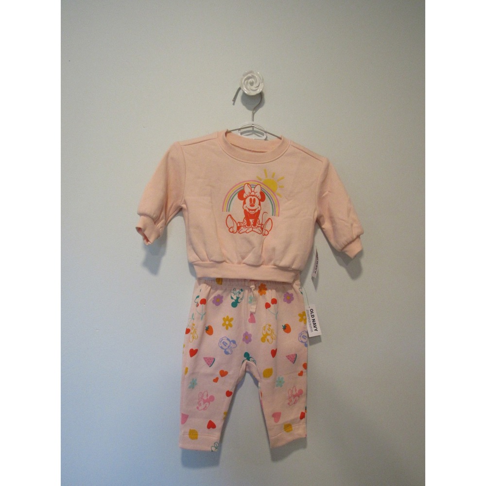 Old Navy Disney Minnie Mouse Rainbow Sweatshirt and Pants Set Pink 3-6M NWT